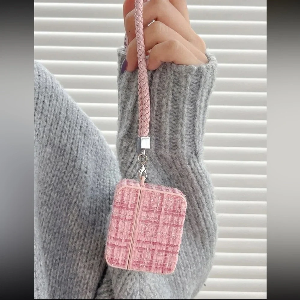 Chic Pink & Metallic Multi Tweed AirPod Case Mult Sizes New